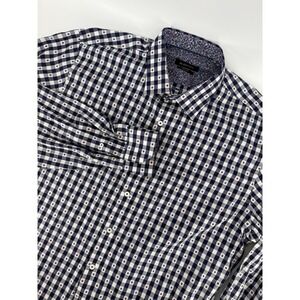 Bugatchi Flip Cuff Button Front Size‎ XL Mens Long Sleeve Shirt Red White Blue